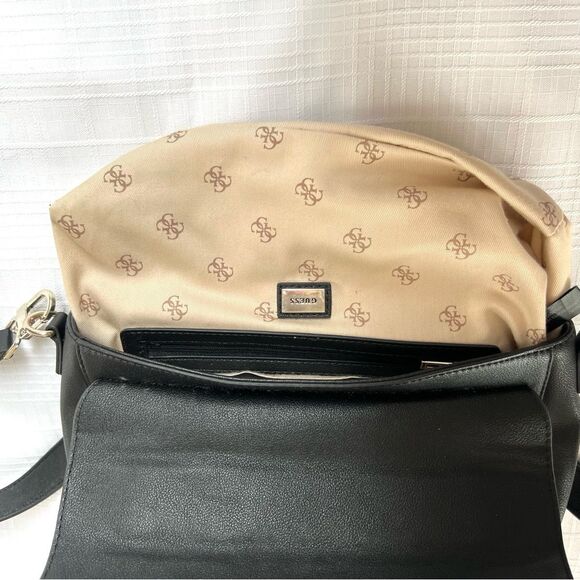 Guess Lani Vegan Black Two Handle Flap Satchel Crossbody Purse Bag - Picture 12 of 16